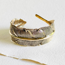 Load image into Gallery viewer, Brass feather bangle cuff bracelet