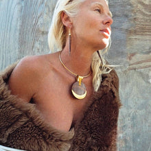 Load image into Gallery viewer, Brass wood spike sphere earrings