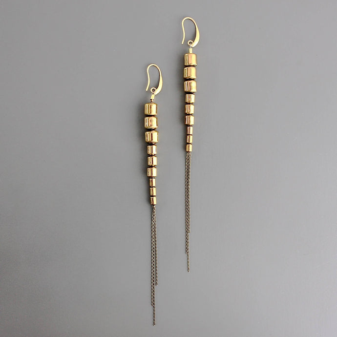 Gold hematite ox chain earrings