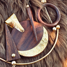 Load image into Gallery viewer, Brass wood spike sphere earrings