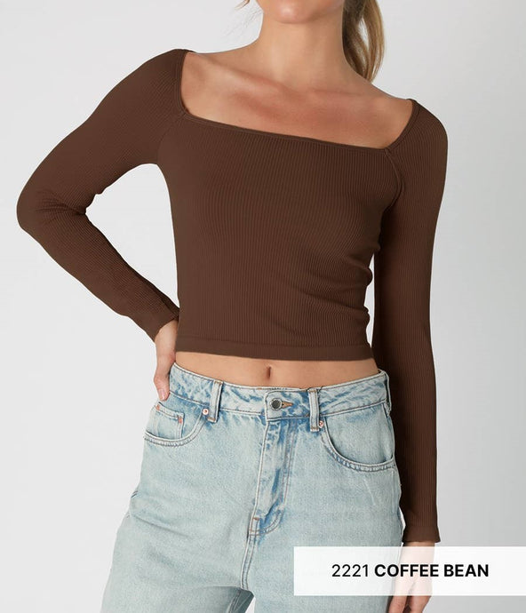 Ribbed LS Square Neck Top