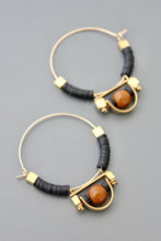 Load image into Gallery viewer, Art Deco black brown hoop earrings