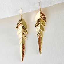 Load image into Gallery viewer, Hammered brass chandelier leaf earrings