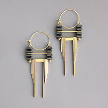 Load image into Gallery viewer, ArtDeco hematite and brass hoop
