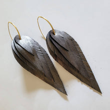 Load image into Gallery viewer, Leather Feather Earrings  Black / Gold / Small