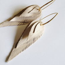 Load image into Gallery viewer, Leather Feather Earrings  Bone / Gold / Small