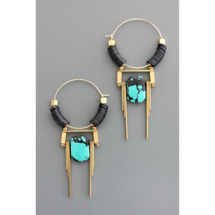 Art Deco Turq Hoop Earrings