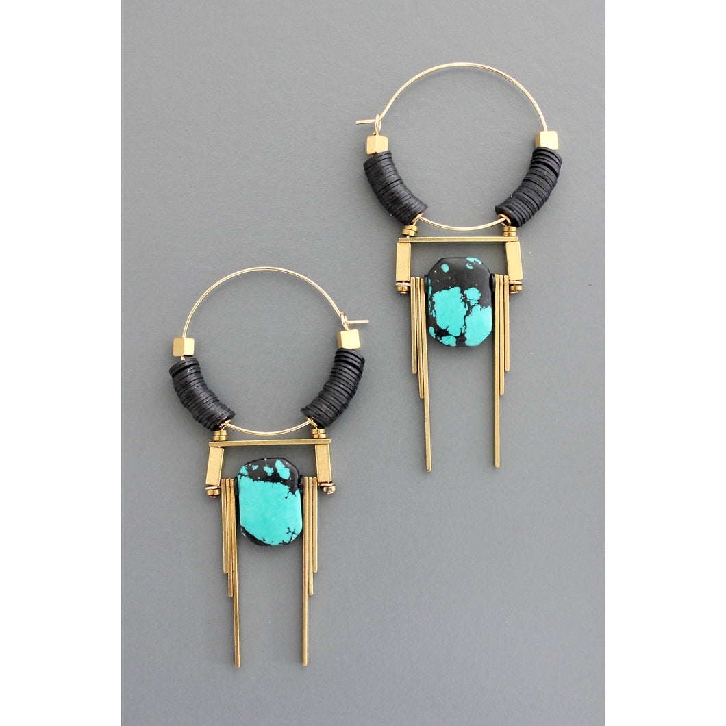 Art Deco Turq Hoop Earrings