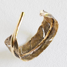 Load image into Gallery viewer, Brass feather bangle cuff bracelet