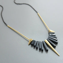 Load image into Gallery viewer, black agate brass spike necklace
