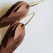Load image into Gallery viewer, Leather Feather Earrings  Black / Gold / Small