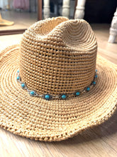 Load image into Gallery viewer, Raffia Cowboy Turquoise Hat