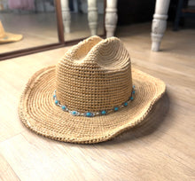 Load image into Gallery viewer, Raffia Cowboy Turquoise Hat